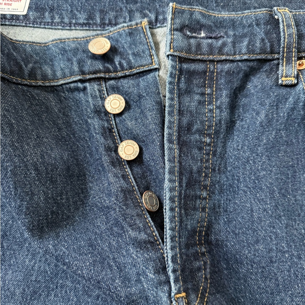 GAP Cheeky Straight High Rise Straight Stretch Button Women's Blue Denim Jeans - Picture 12 of 14